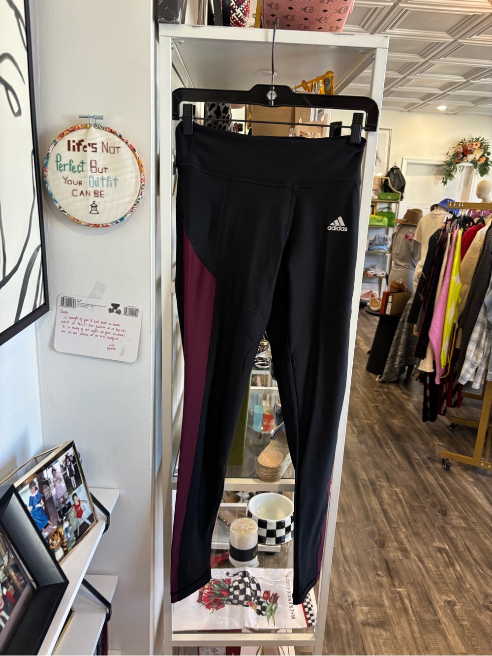 adidas Black Leggings with uBurgundy Side Panels NWT